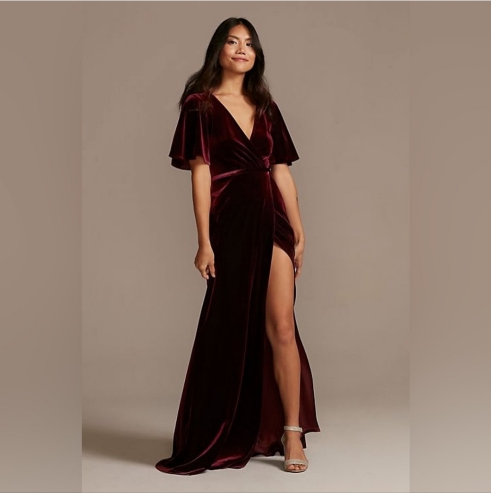 Stretch Velvet Flutter Sleeve Dress